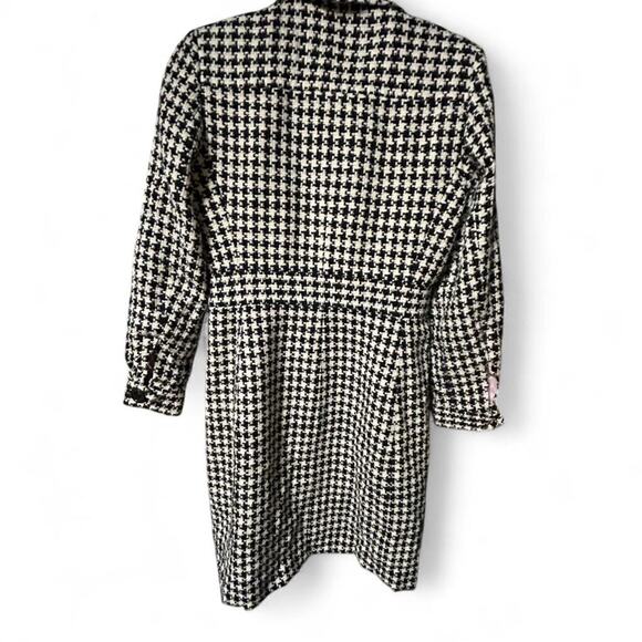 Excellent size 6 S black white houndstooth Larry Levine long dress coat - Picture 2 of 5